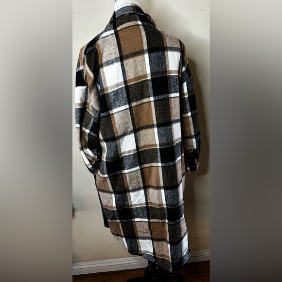 Shacket Duster khaki black plaid field jacket trench coat flannel Barn Chore - Picture 6 of 10